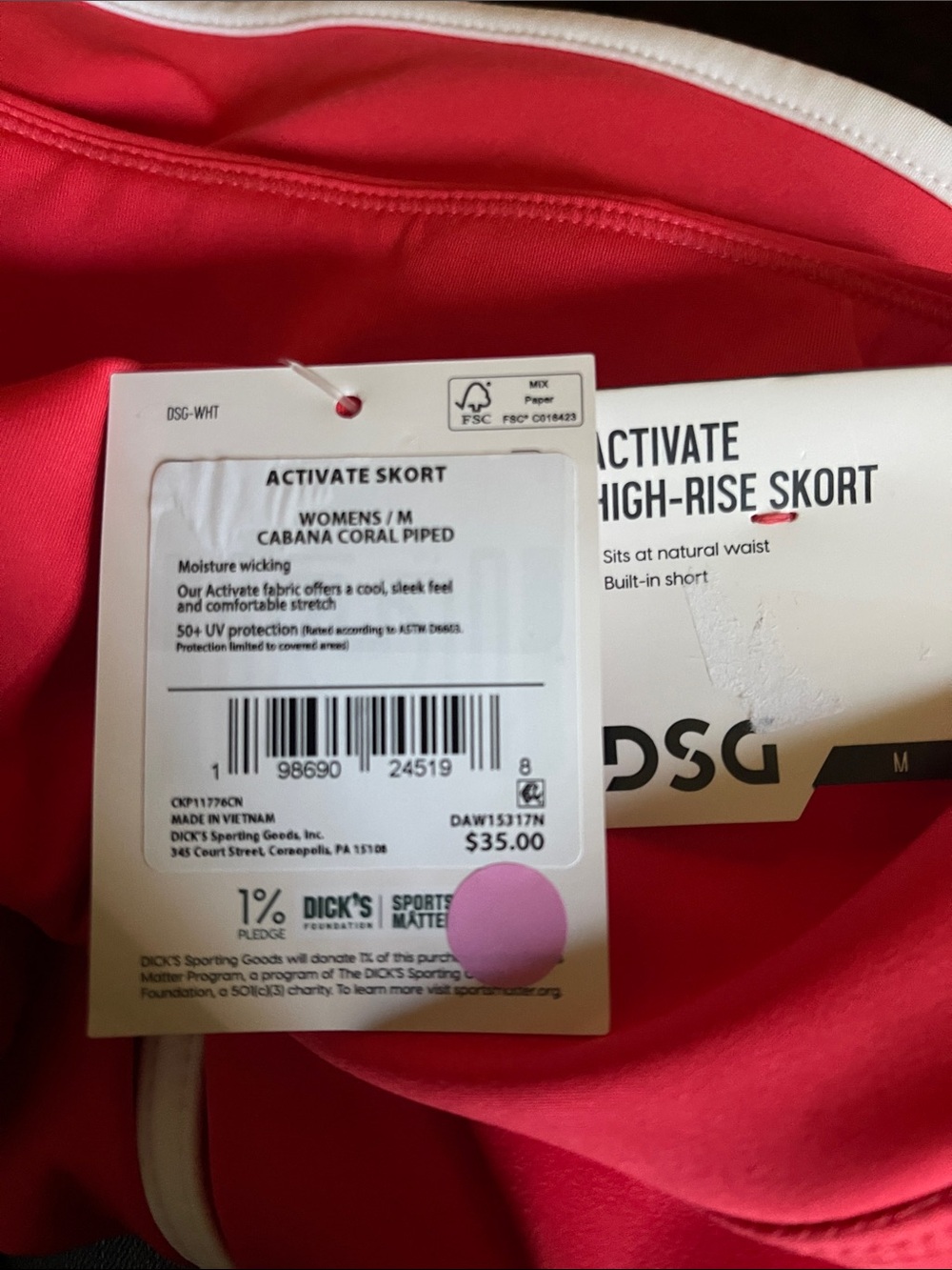 DSG Bright Cabana Coral Athletic Skort with White Logo Tag - Picture 7 of 7